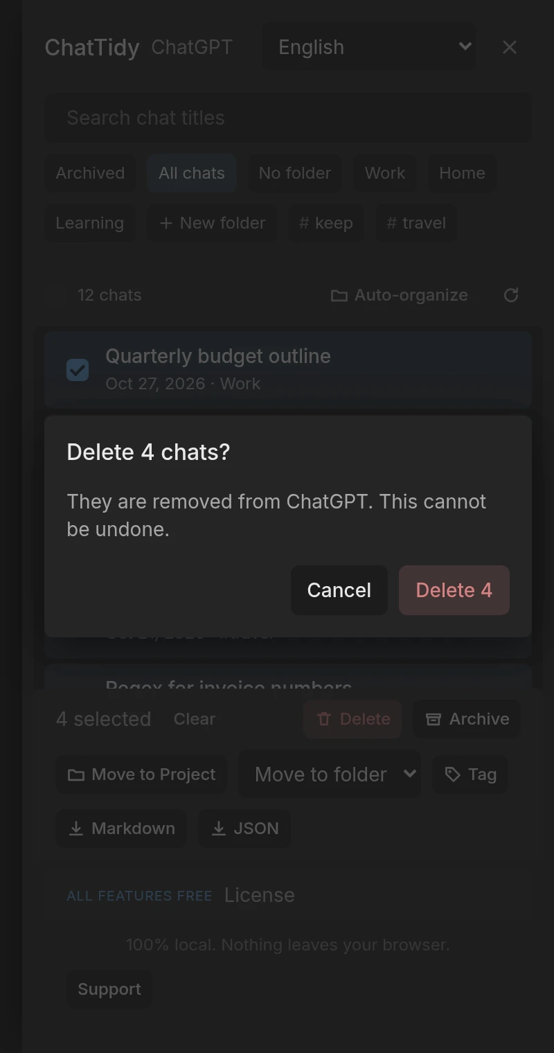 Confirmation dialog asking to delete 4 chats.